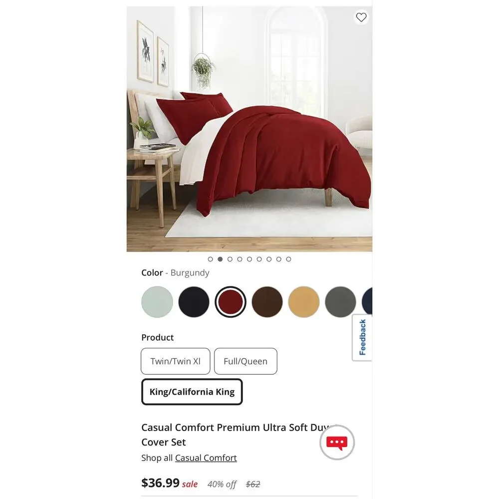 NEW! Casual Comfort iEnjoy King&Cal King 3PC Premium Duvet Cover Set Red